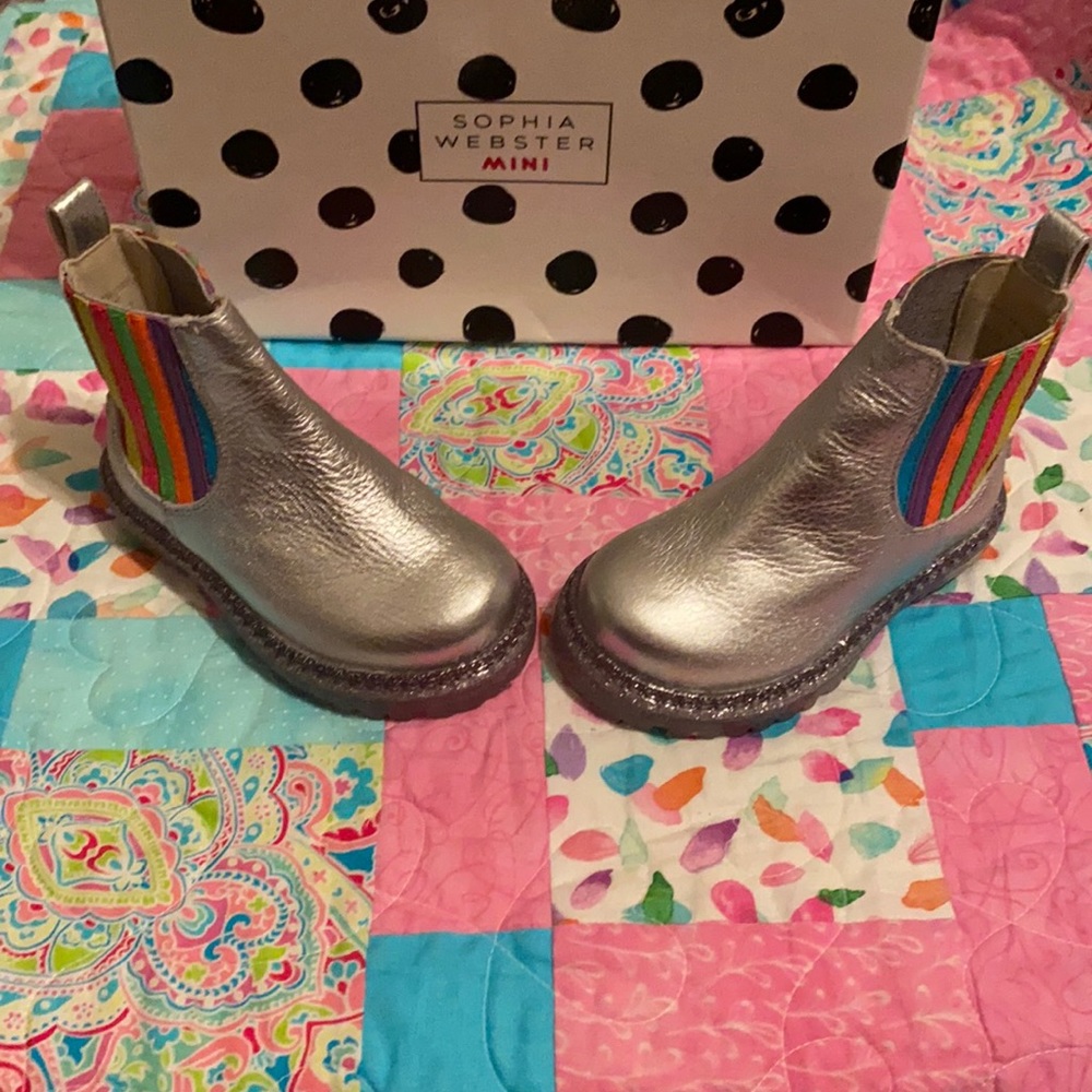 New with box Sophia Webster, Silver and Rainbow Lara Rainbow boot Size 22
